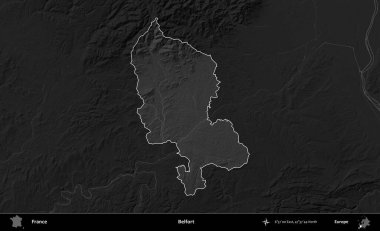 Belfort. Fransa 'nın idari alanı kararmış bir gri tonlama yükselme haritasına vurgulandı ve özetlendi