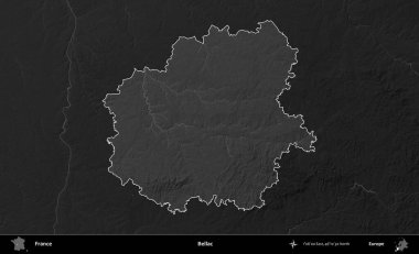 Bellac. Fransa 'nın idari alanı kararmış bir gri tonlama yükselme haritasına vurgulandı ve özetlendi
