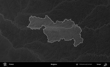 Bergerac. Fransa 'nın idari alanı kararmış bir gri tonlama yükselme haritasına vurgulandı ve özetlendi