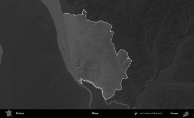 Blaye. Fransa 'nın idari alanı kararmış bir gri tonlama yükselme haritasına vurgulandı ve özetlendi