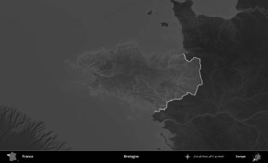 Bretagne. Fransa 'nın idari alanı kararmış bir gri tonlama yükselme haritasına vurgulandı ve özetlendi