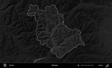 Briancon. Fransa 'nın idari alanı kararmış bir gri tonlama yükselme haritasına vurgulandı ve özetlendi