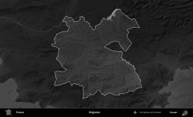Brignoles. Fransa 'nın idari alanı kararmış bir gri tonlama yükselme haritasına vurgulandı ve özetlendi