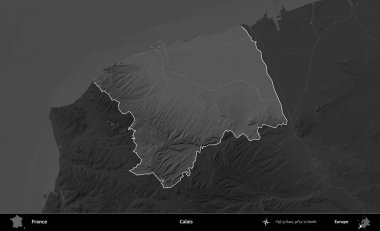 Calais. Fransa 'nın idari alanı kararmış bir gri tonlama yükselme haritasına vurgulandı ve özetlendi