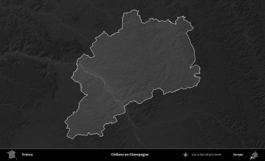 Chalons-en-Champagne. Fransa 'nın idari alanı kararmış bir gri tonlama yükselme haritasına vurgulandı ve özetlendi