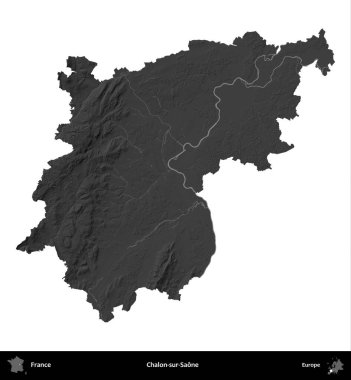 Chalon-sur-Saone. Fransa 'nın idari bölgesi gri ölçekli yükseklik haritasında beyaza izole edildi