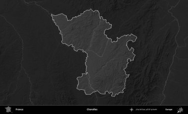 Charolles. Fransa 'nın idari alanı kararmış bir gri tonlama yükselme haritasına vurgulandı ve özetlendi