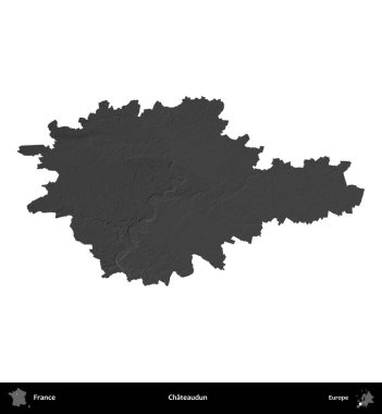 Chateaudun. Fransa 'nın idari bölgesi gri ölçekli yükseklik haritasında beyaza izole edildi