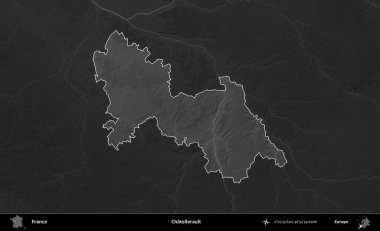 Chatellerault. Fransa 'nın idari alanı kararmış bir gri tonlama yükselme haritasına vurgulandı ve özetlendi