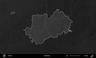 Chaumont. Fransa 'nın idari alanı kararmış bir gri tonlama yükselme haritasına vurgulandı ve özetlendi