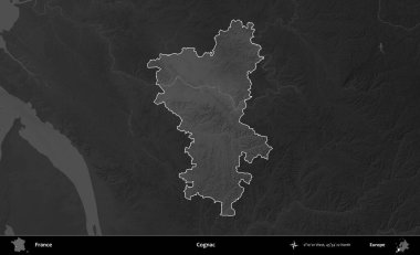 Konyak mı? Fransa 'nın idari alanı kararmış bir gri tonlama yükselme haritasına vurgulandı ve özetlendi