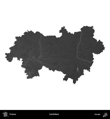 Confolens. Fransa 'nın idari bölgesi gri ölçekli yükseklik haritasında beyaza izole edildi