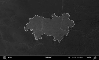 Confolens. Fransa 'nın idari alanı kararmış bir gri tonlama yükselme haritasına vurgulandı ve özetlendi