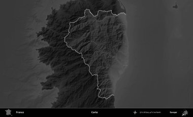 Doğru. Fransa 'nın idari alanı kararmış bir gri tonlama yükselme haritasına vurgulandı ve özetlendi
