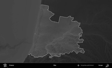 Dax. Fransa 'nın idari alanı kararmış bir gri tonlama yükselme haritasına vurgulandı ve özetlendi