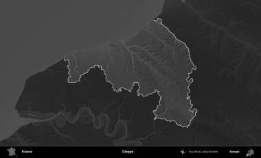 Dieppe. Fransa 'nın idari alanı kararmış bir gri tonlama yükselme haritasına vurgulandı ve özetlendi
