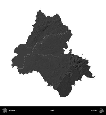 İşsizlik parası. Fransa 'nın idari bölgesi gri ölçekli yükseklik haritasında beyaza izole edildi