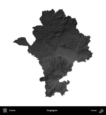 Draguignan. Fransa 'nın idari bölgesi gri ölçekli yükseklik haritasında beyaza izole edildi
