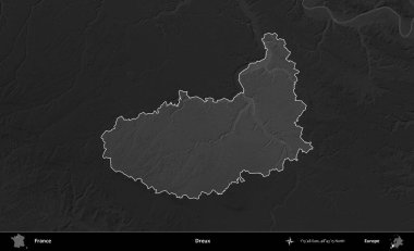 Dreux. Fransa 'nın idari alanı kararmış bir gri tonlama yükselme haritasına vurgulandı ve özetlendi