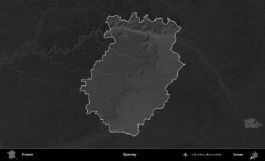 Epernay. Fransa 'nın idari alanı kararmış bir gri tonlama yükselme haritasına vurgulandı ve özetlendi