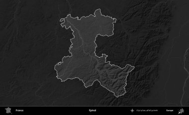 Epinal. Fransa 'nın idari alanı kararmış bir gri tonlama yükselme haritasına vurgulandı ve özetlendi
