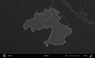 Evreux. Fransa 'nın idari alanı kararmış bir gri tonlama yükselme haritasına vurgulandı ve özetlendi
