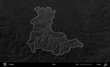 Foix. Fransa 'nın idari alanı kararmış bir gri tonlama yükselme haritasına vurgulandı ve özetlendi