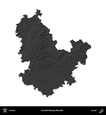 Forbach-Boulay-Moselle. Fransa 'nın idari bölgesi gri ölçekli yükseklik haritasında beyaza izole edildi