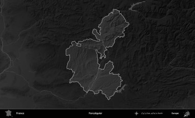 Biraz daha sessiz. Fransa 'nın idari alanı kararmış bir gri tonlama yükselme haritasına vurgulandı ve özetlendi