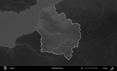 Hauts-de-France. Fransa 'nın idari alanı kararmış bir gri tonlama yükselme haritasına vurgulandı ve özetlendi