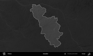 Issoudun. Fransa 'nın idari alanı kararmış bir gri tonlama yükselme haritasına vurgulandı ve özetlendi
