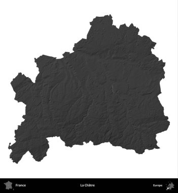 La Chatre 'de. Fransa 'nın idari bölgesi gri ölçekli yükseklik haritasında beyaza izole edildi
