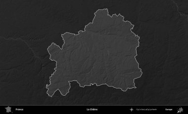 La Chatre 'de. Fransa 'nın idari alanı kararmış bir gri tonlama yükselme haritasına vurgulandı ve özetlendi