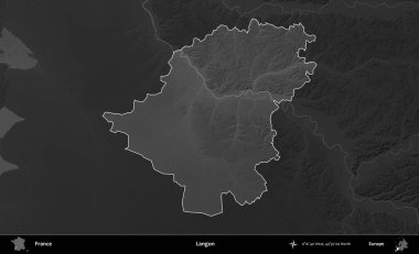 Langon. Fransa 'nın idari alanı kararmış bir gri tonlama yükselme haritasına vurgulandı ve özetlendi