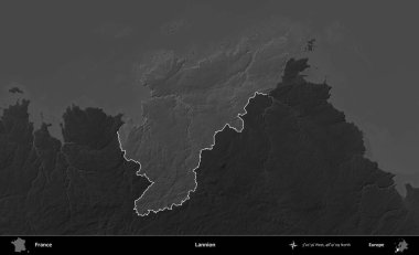 Lannion. Fransa 'nın idari alanı kararmış bir gri tonlama yükselme haritasına vurgulandı ve özetlendi