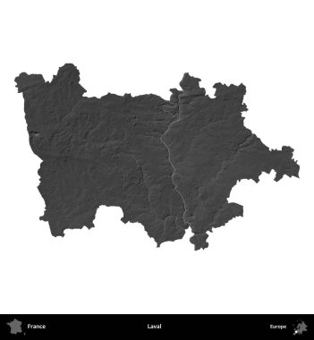 Laval. Fransa 'nın idari bölgesi gri ölçekli yükseklik haritasında beyaza izole edildi