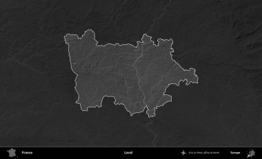 Laval. Fransa 'nın idari alanı kararmış bir gri tonlama yükselme haritasına vurgulandı ve özetlendi