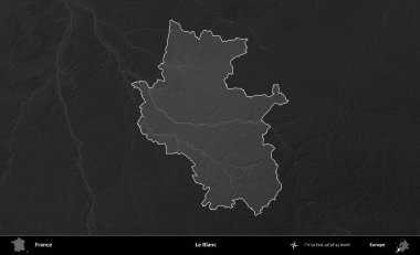 Le Blanc. Fransa 'nın idari alanı kararmış bir gri tonlama yükselme haritasına vurgulandı ve özetlendi