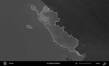 Les Sables-d'Olonne. Fransa 'nın idari alanı kararmış bir gri tonlama yükselme haritasına vurgulandı ve özetlendi