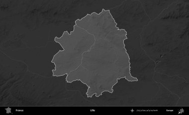 Lille. Fransa 'nın idari alanı kararmış bir gri tonlama yükselme haritasına vurgulandı ve özetlendi