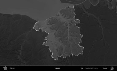 Lisieux. Fransa 'nın idari alanı kararmış bir gri tonlama yükselme haritasına vurgulandı ve özetlendi
