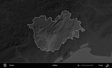 Sevgi. Fransa 'nın idari alanı kararmış bir gri tonlama yükselme haritasına vurgulandı ve özetlendi