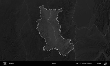Loire. Fransa 'nın idari alanı kararmış bir gri tonlama yükselme haritasına vurgulandı ve özetlendi