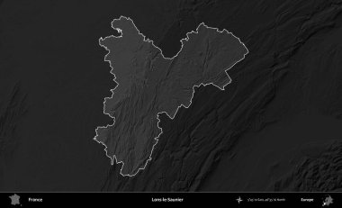 Lons-le-Saunier. Fransa 'nın idari alanı kararmış bir gri tonlama yükselme haritasına vurgulandı ve özetlendi