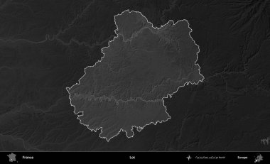 Çok şey. Fransa 'nın idari alanı kararmış bir gri tonlama yükselme haritasına vurgulandı ve özetlendi