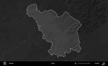 Yem. Fransa 'nın idari alanı kararmış bir gri tonlama yükselme haritasına vurgulandı ve özetlendi