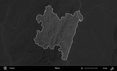 Macon. Fransa 'nın idari alanı kararmış bir gri tonlama yükselme haritasına vurgulandı ve özetlendi
