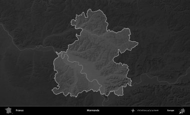 Marmande. Fransa 'nın idari alanı kararmış bir gri tonlama yükselme haritasına vurgulandı ve özetlendi