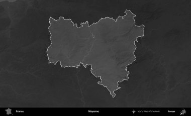 Mayenne. Fransa 'nın idari alanı kararmış bir gri tonlama yükselme haritasına vurgulandı ve özetlendi