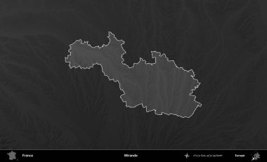Mirande. Fransa 'nın idari alanı kararmış bir gri tonlama yükselme haritasına vurgulandı ve özetlendi